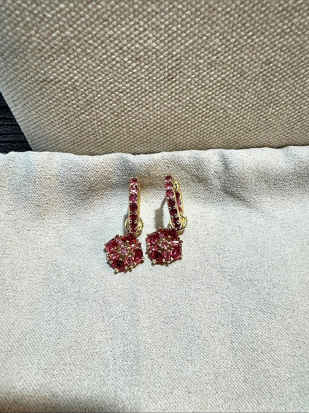 Kendra Scott Dira Convertible Gold Crystal Huggie Earrings in Pink Mix.